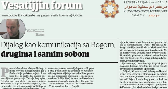 Zehrudin Hadžić: Dijalog kao komunikacija sa Bogom, drugim ljudima i samim sobom