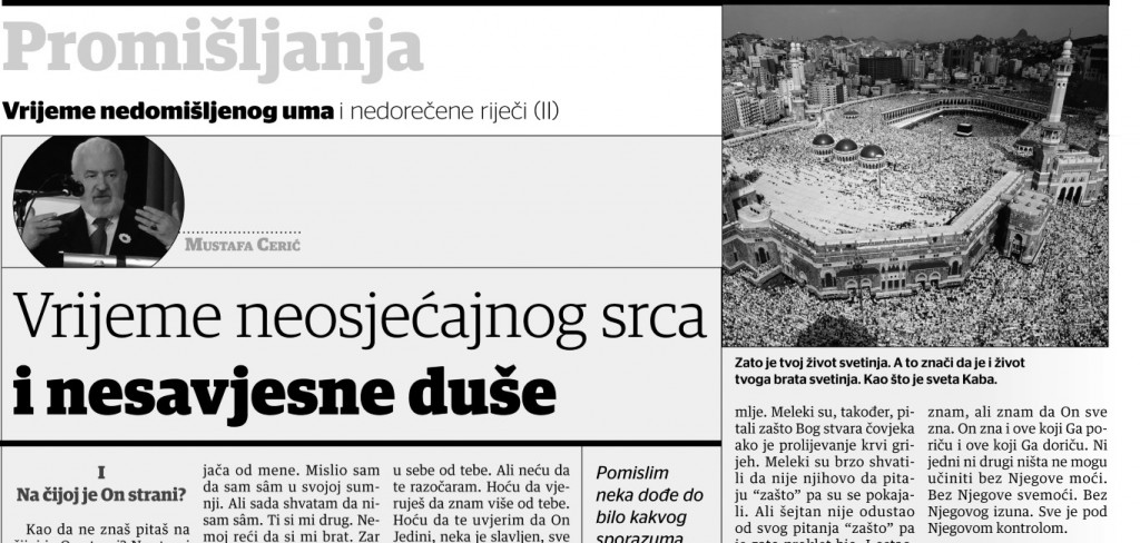 Dr. Mustafa Cerić: Vrijeme neosjećajnog srca i nesavjesne duše