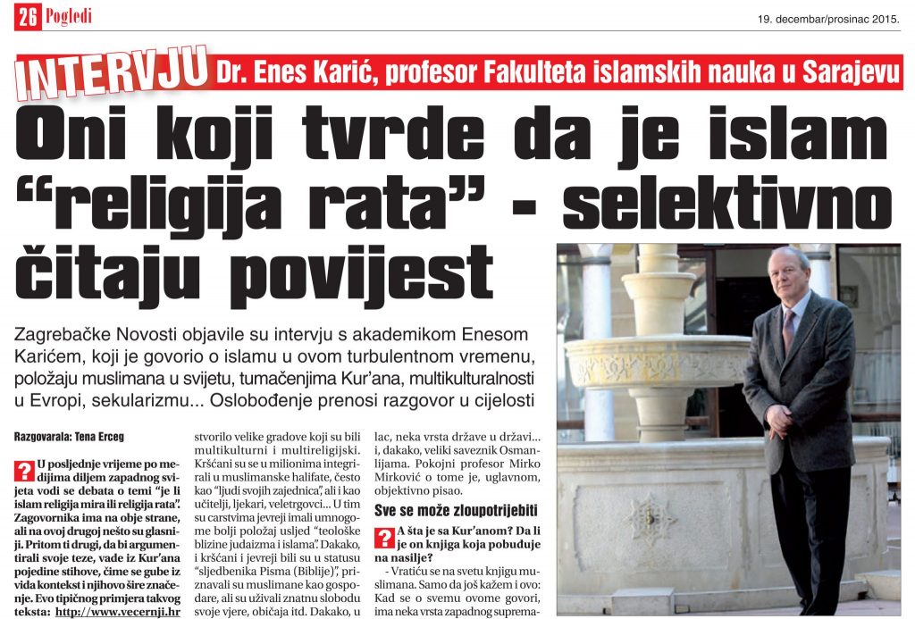 Enes Karić: Oni koji tvrde da je islam “religija rata” – selektivno čitaju povijest