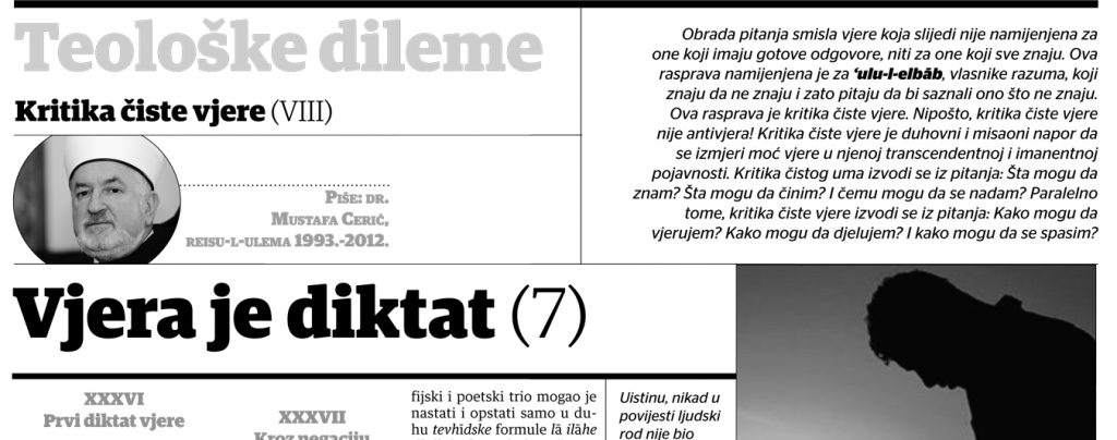 Dr. Mustafa Cerić: Kritika čiste vjere (VIII): Vjera je diktat (7)